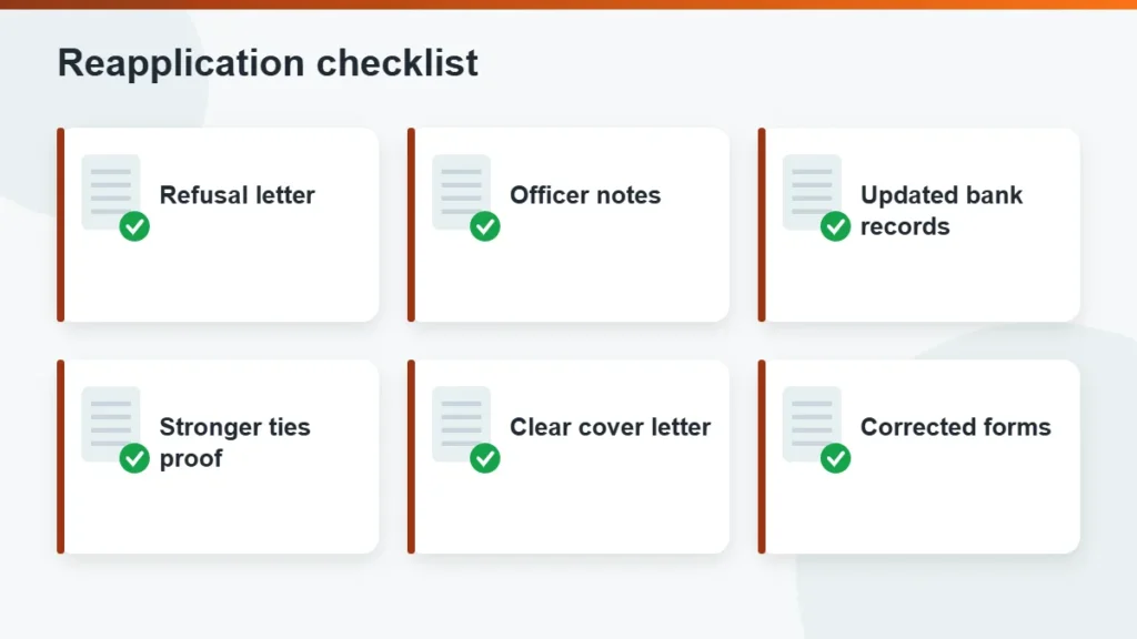 Checklist of documents for reapplying after a refusal
