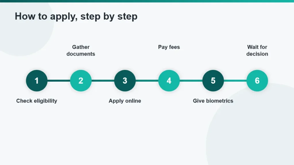 Six steps of the online application process